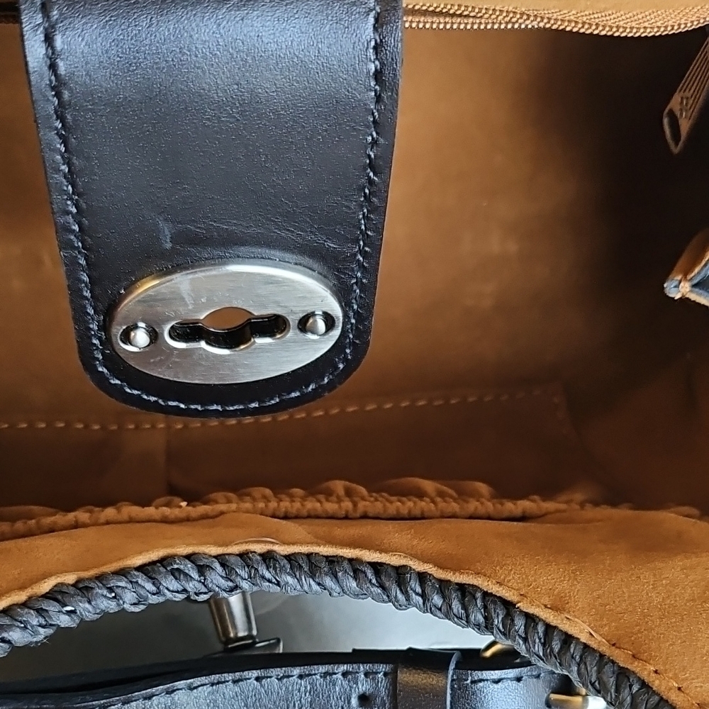 Patricia Nash Black Straw Shoulder Bag with Leather Accents - Picture 4 of 9